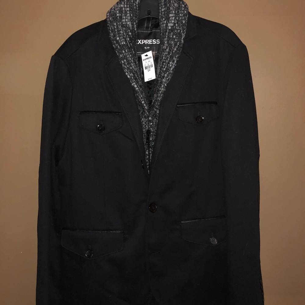 Express men’s winter Peacoat with winter scarf